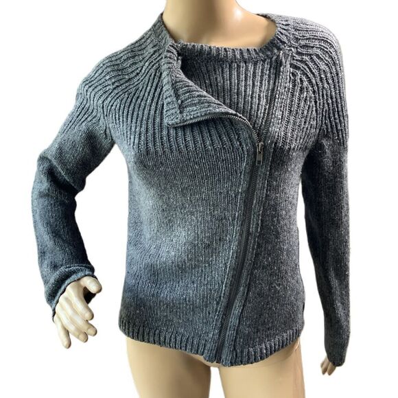Banana Republic Grey Full-Zip Collarless Ribbed Knit Long Sleeve Sweater Size S - Picture 1 of 12